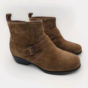 PROPET Extra Wide 2E Ankle Boots Brown Suede Leather Women's Size 12 Round Toe